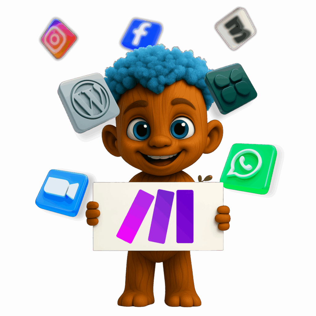 עיצוב דמות אילן מחזיקה שלט Make.com